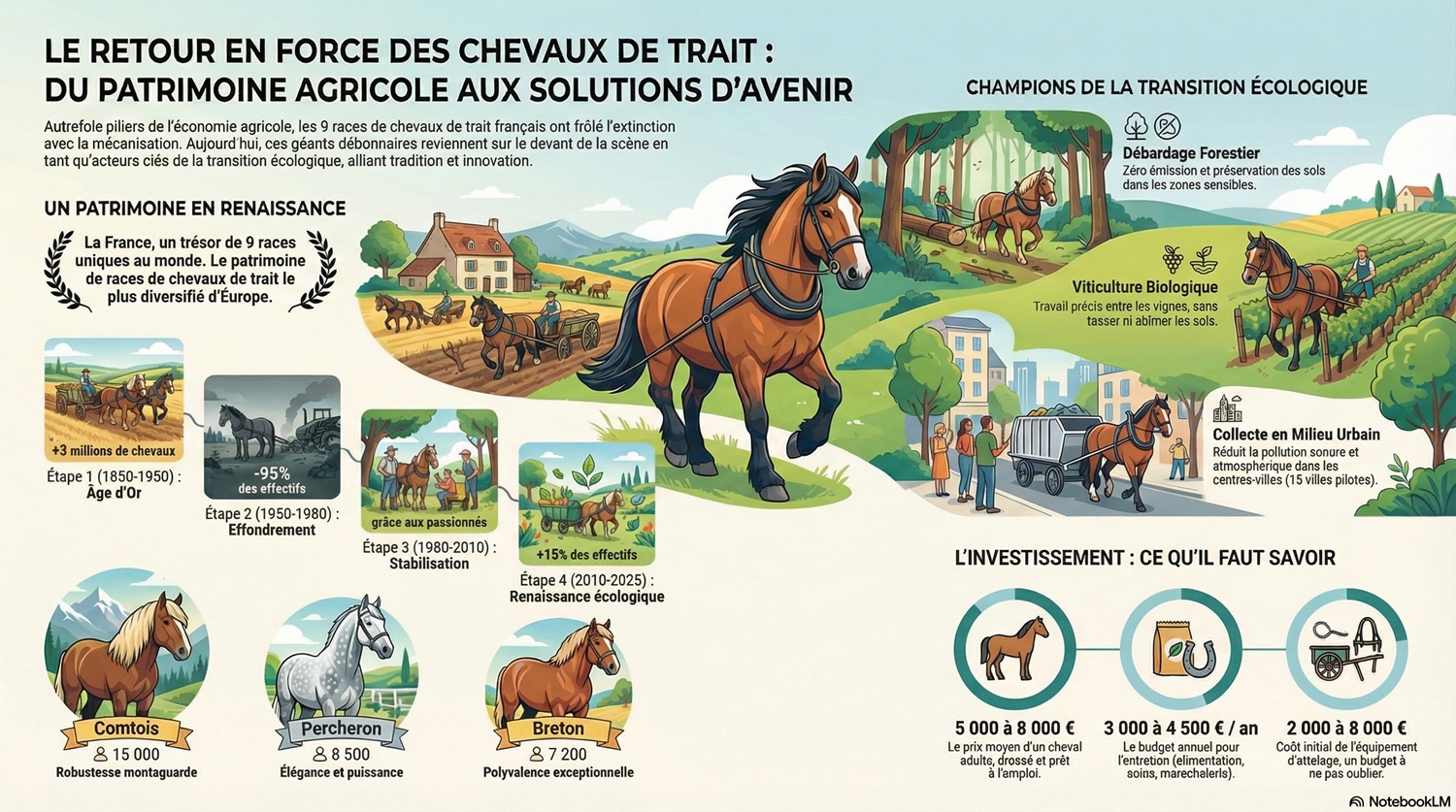 Cheval de trait : races, poids et utilisations