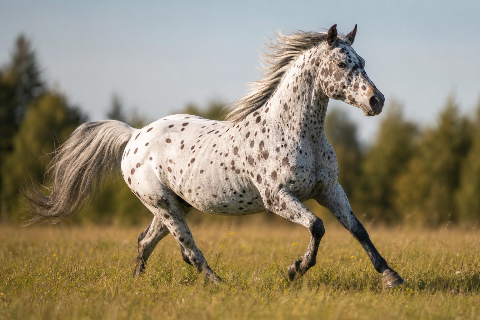 Appaloosa au trot en extérieur