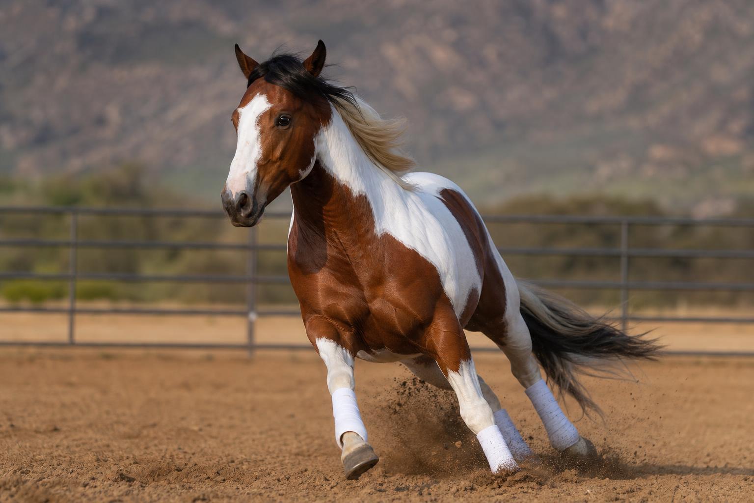 Paint Horse au galop en carrière