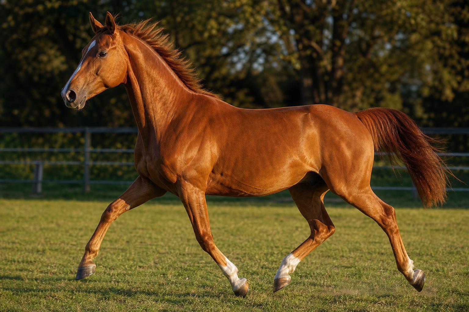 Cheval au trot dans un paddock - articulations en sante