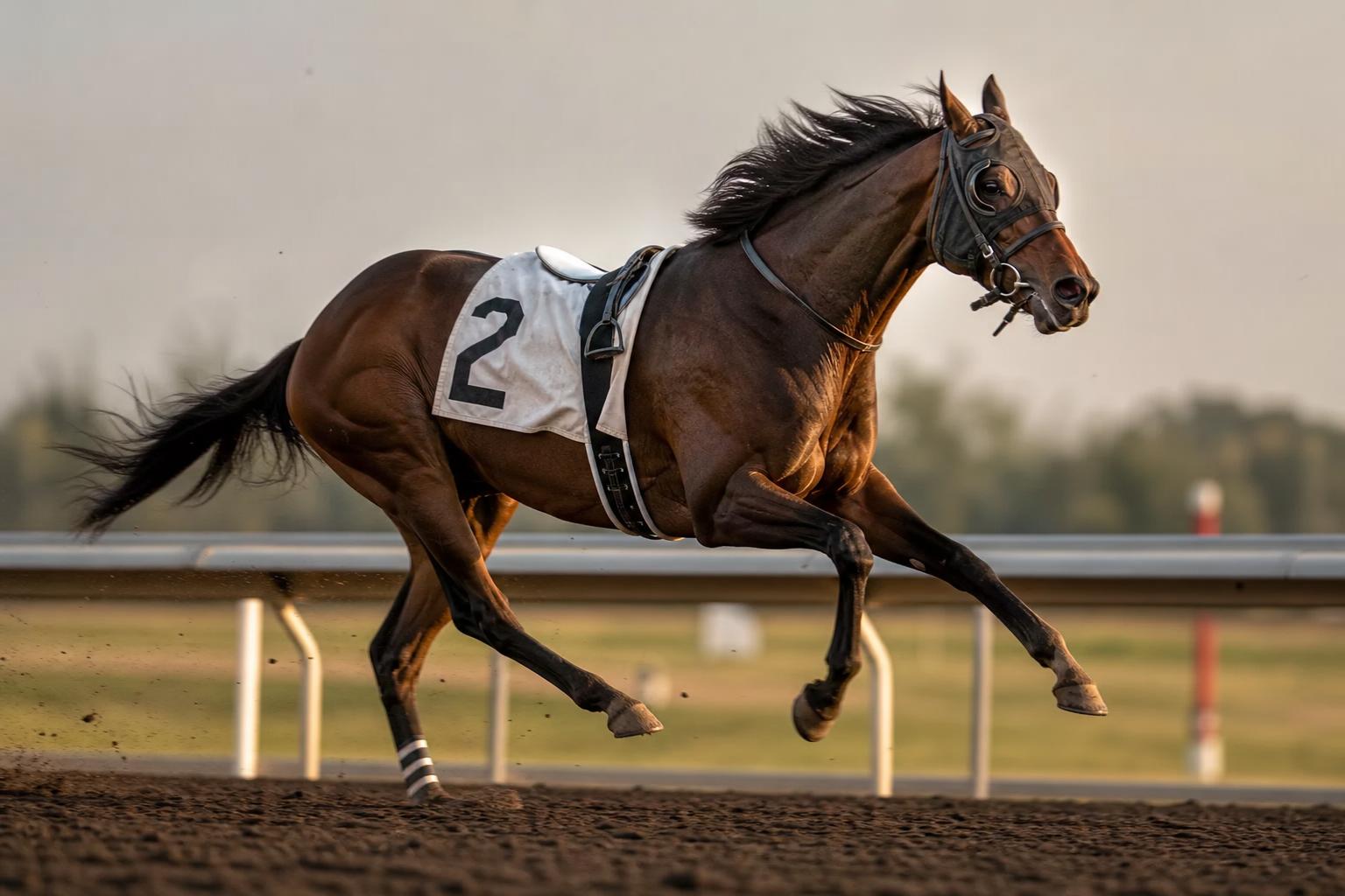 Pur-sang anglais au galop à grande vitesse sur un hippodrome