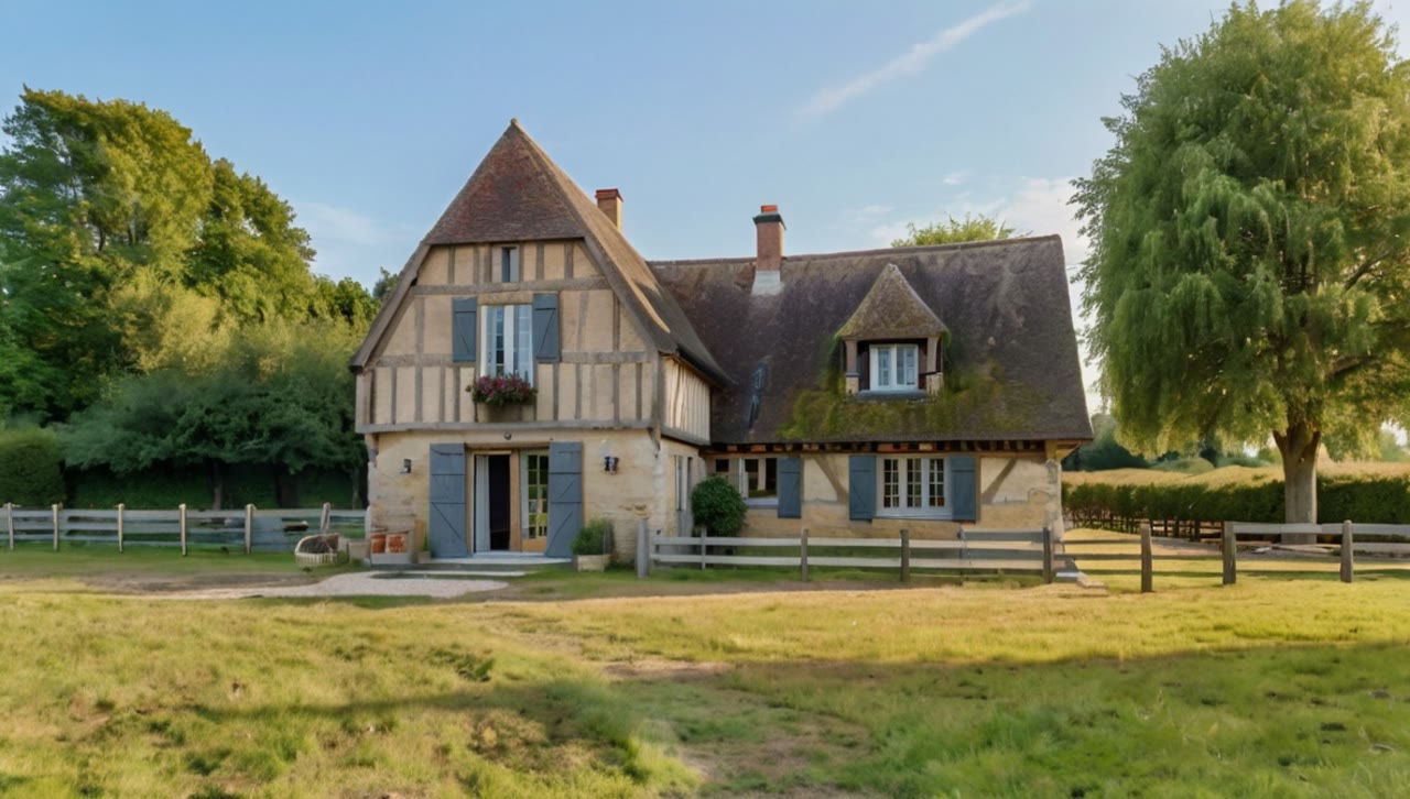 Gîte équestre en Normandie, ferme à colombages avec paddock clôturé