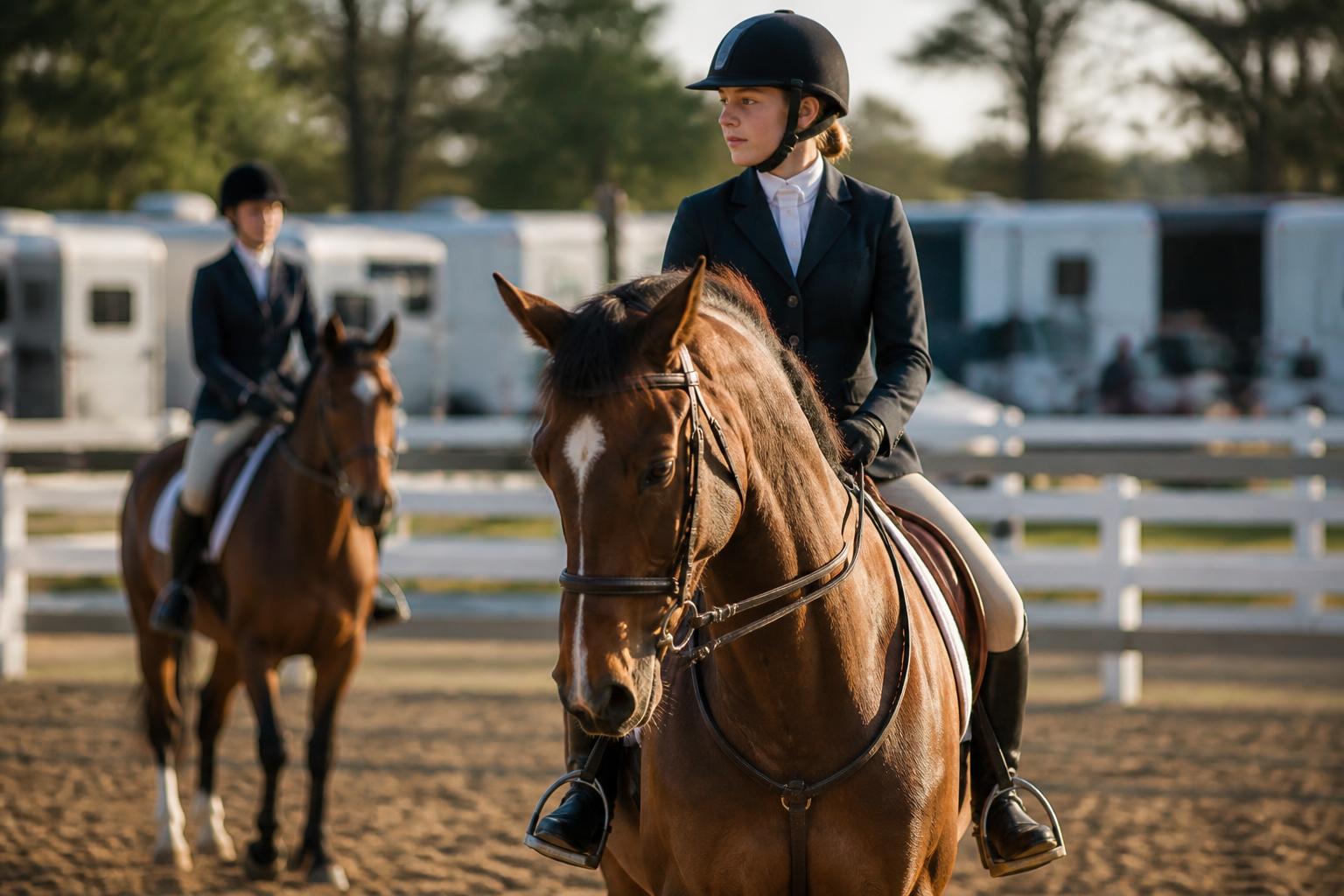 Cavaliers à la détente avant une épreuve de concours régional