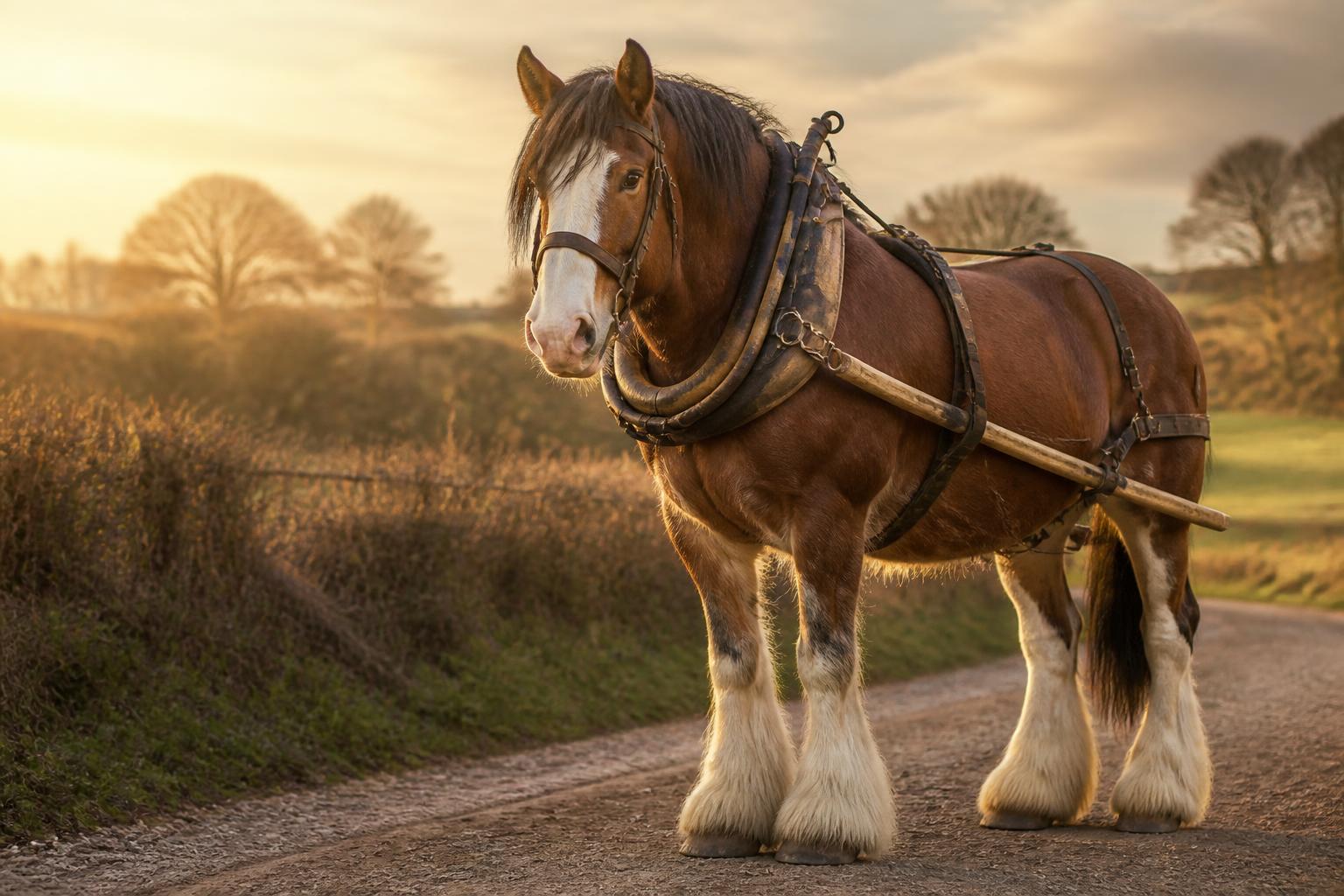 Collier d'attelage en cuir ajusté sur les épaules d'un cheval de trait