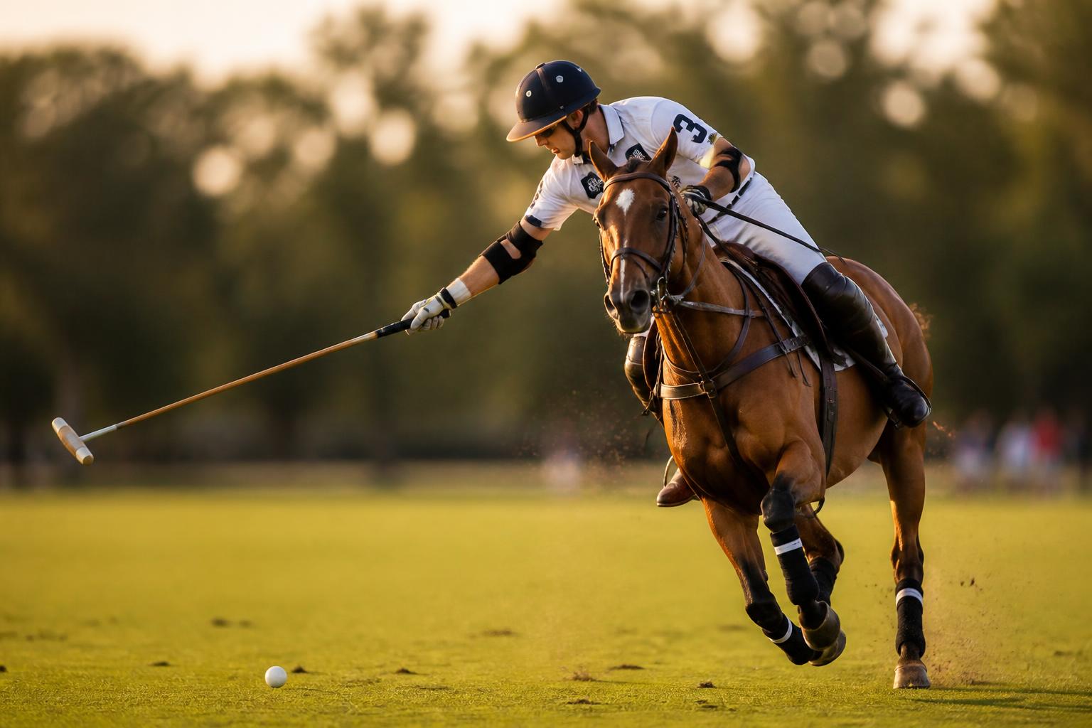 Joueur de polo à cheval maniant un maillet pendant un match