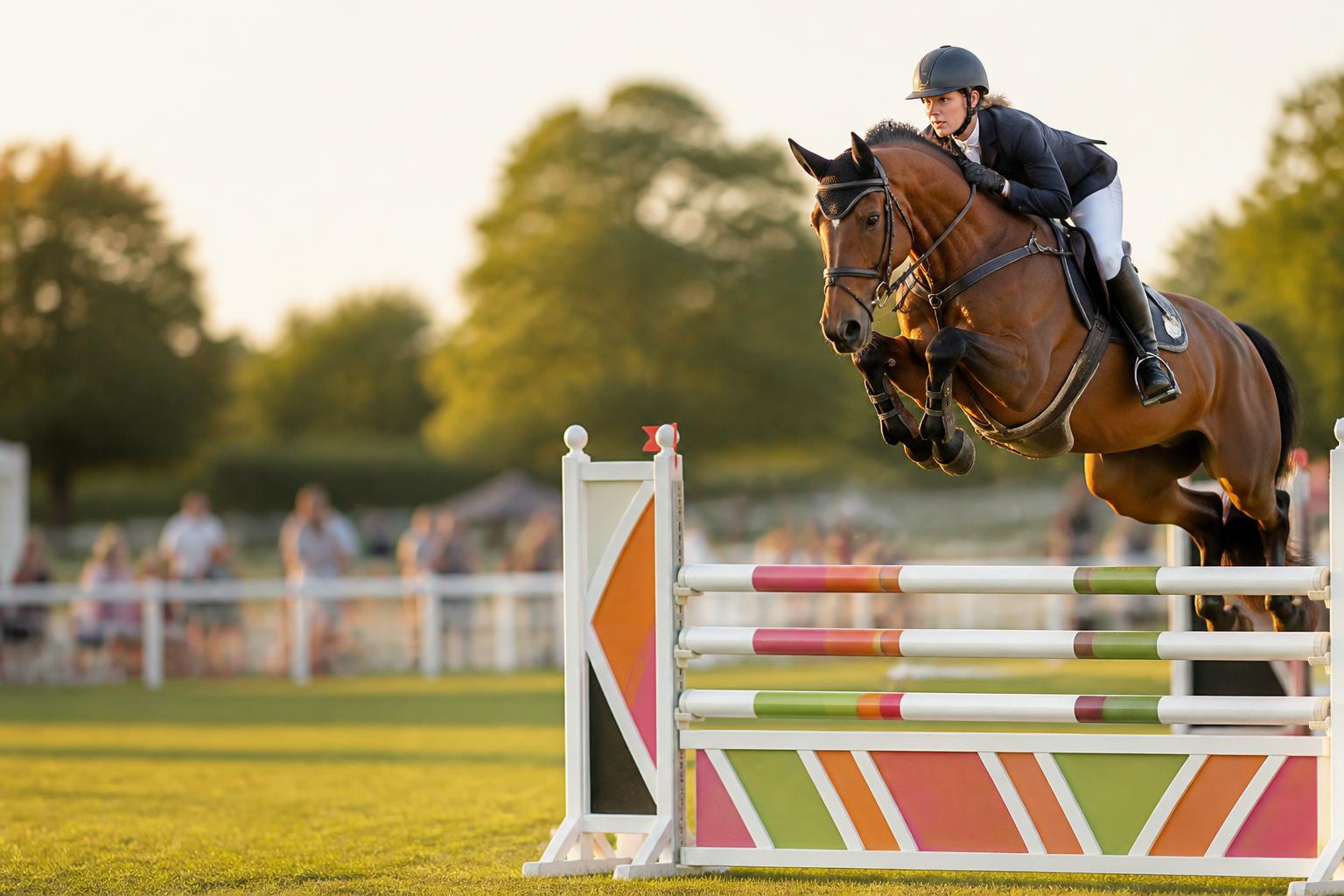 Cavalier franchissant un obstacle en concours régional de saut d'obstacles