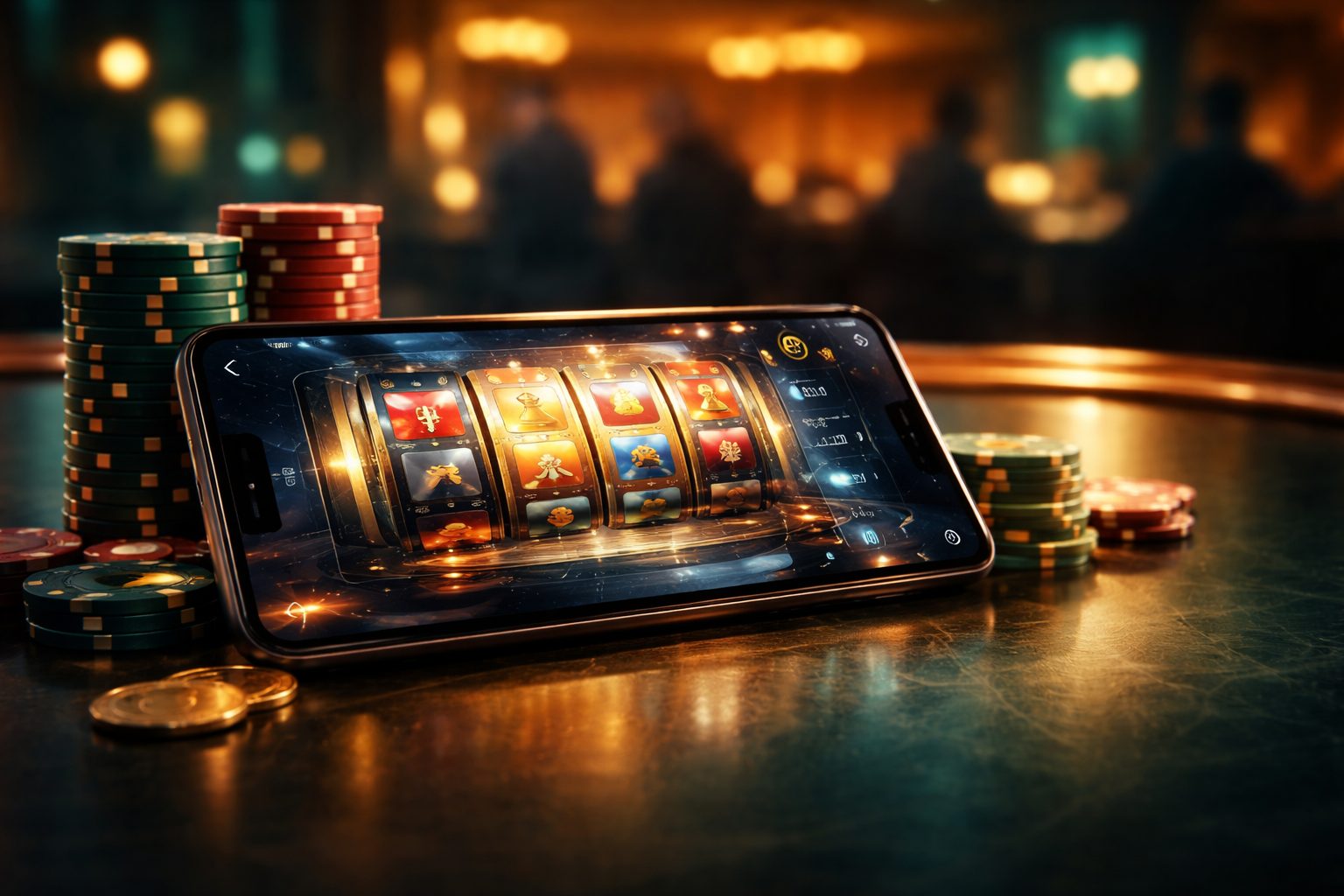 Session de casino en ligne sur smartphone avec jetons