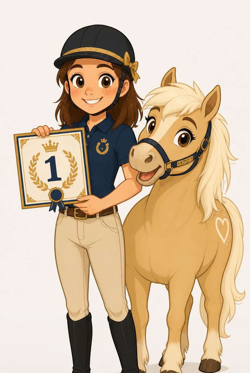 Romy présente son diplôme Galop 1