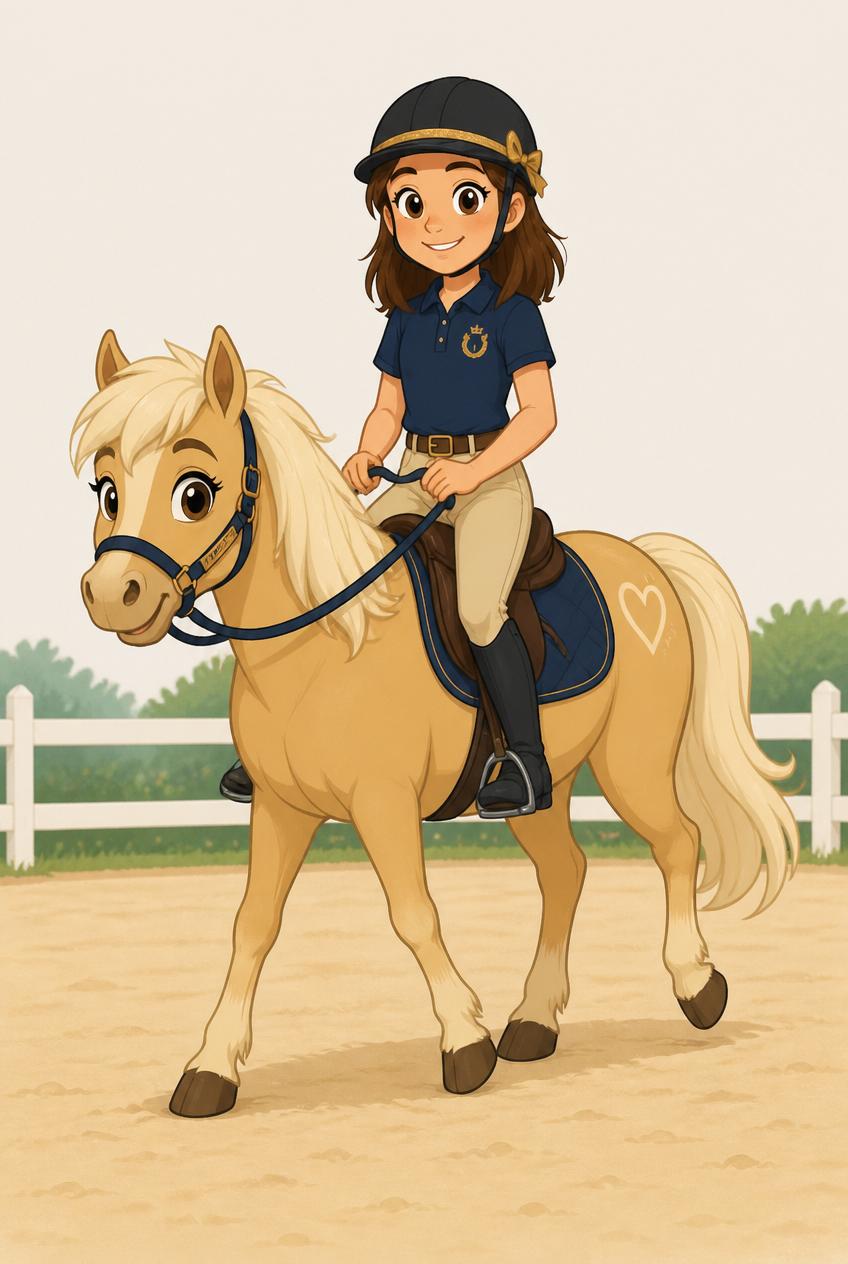 Romy à poney, prête à commencer