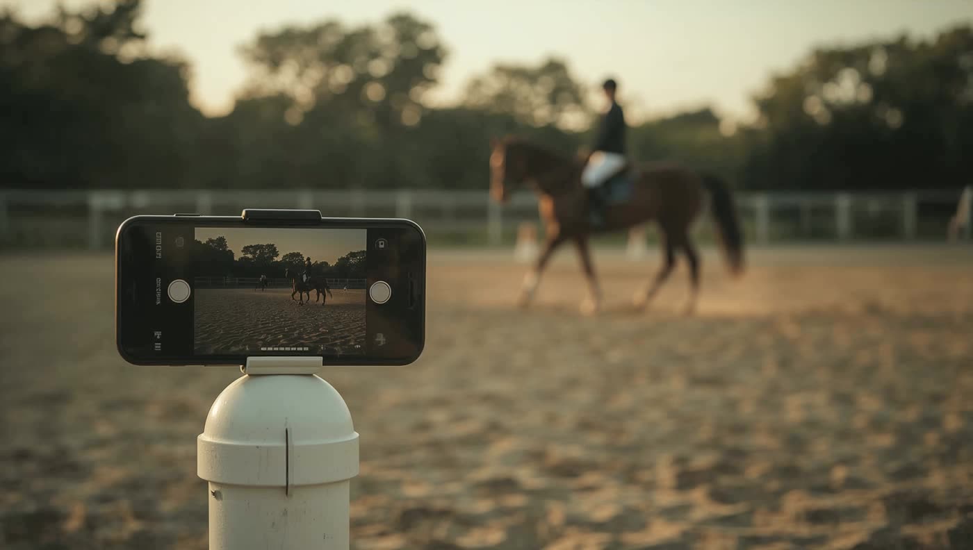 Un smartphone posé sur un plot filme une séance