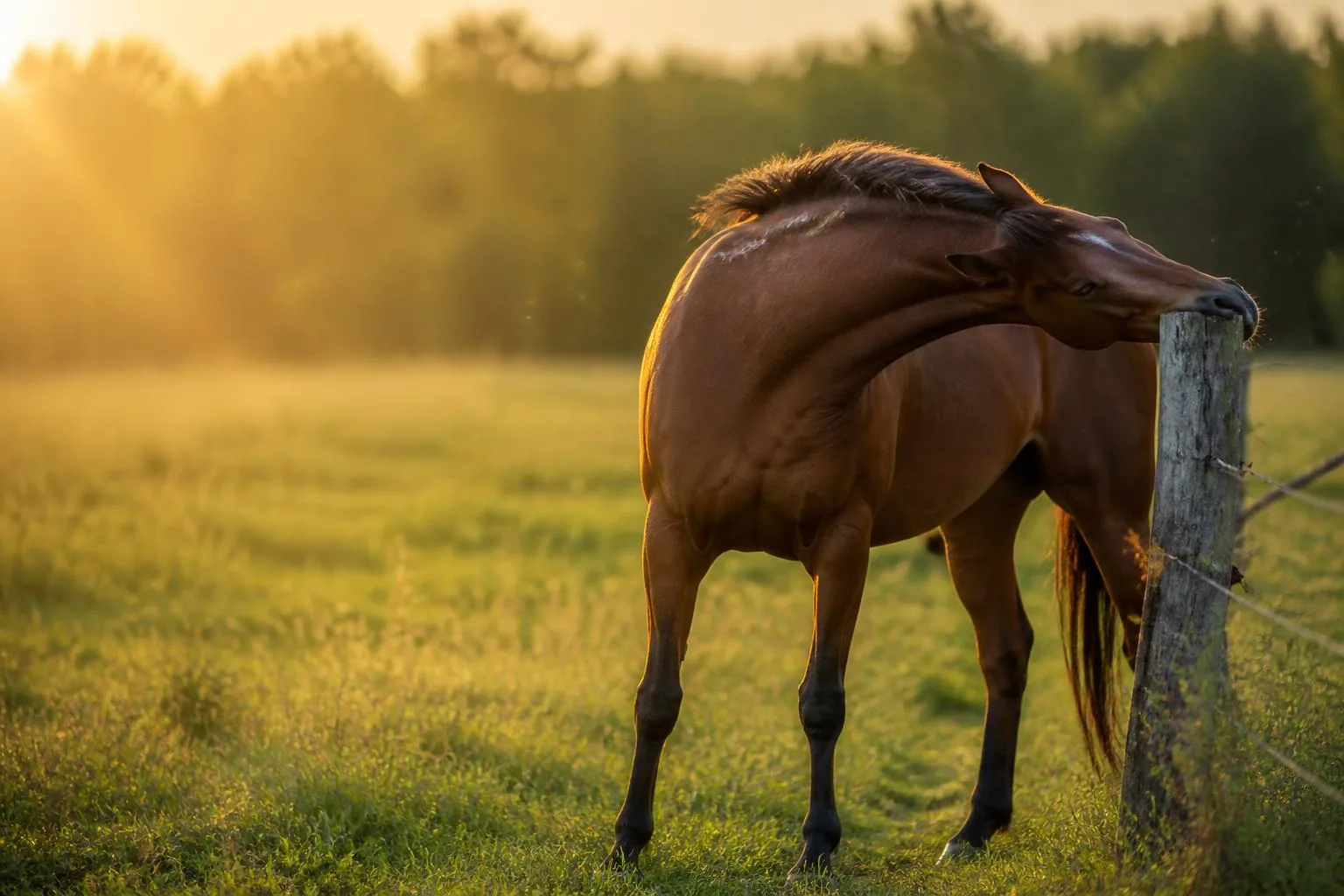 Horse with raw patches on mane and withers from scratching due to summer itch