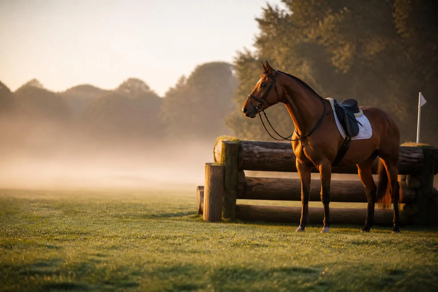 Eventer and horse jumping a fixed cross-country obstacle