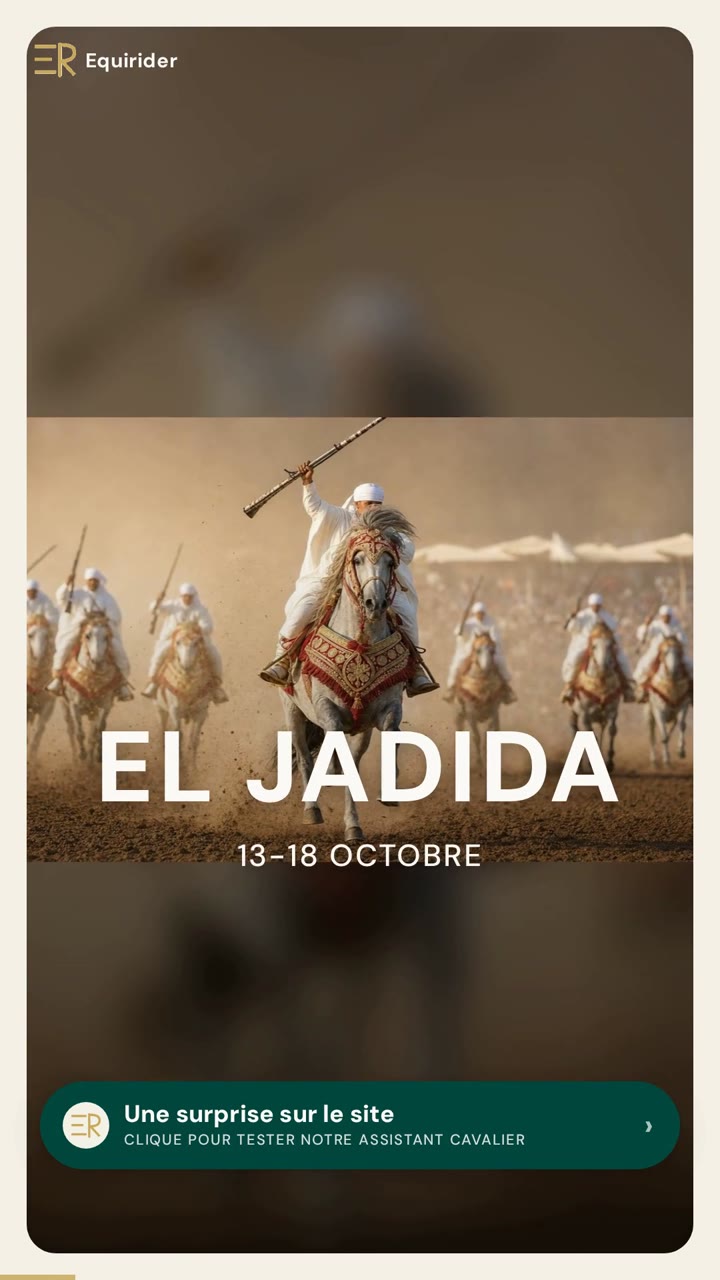 Vidéo Equirider : Tbourida au Salon du cheval d&rsquo;El Jadida : quinze cavaliers au galop, un seul coup de feu