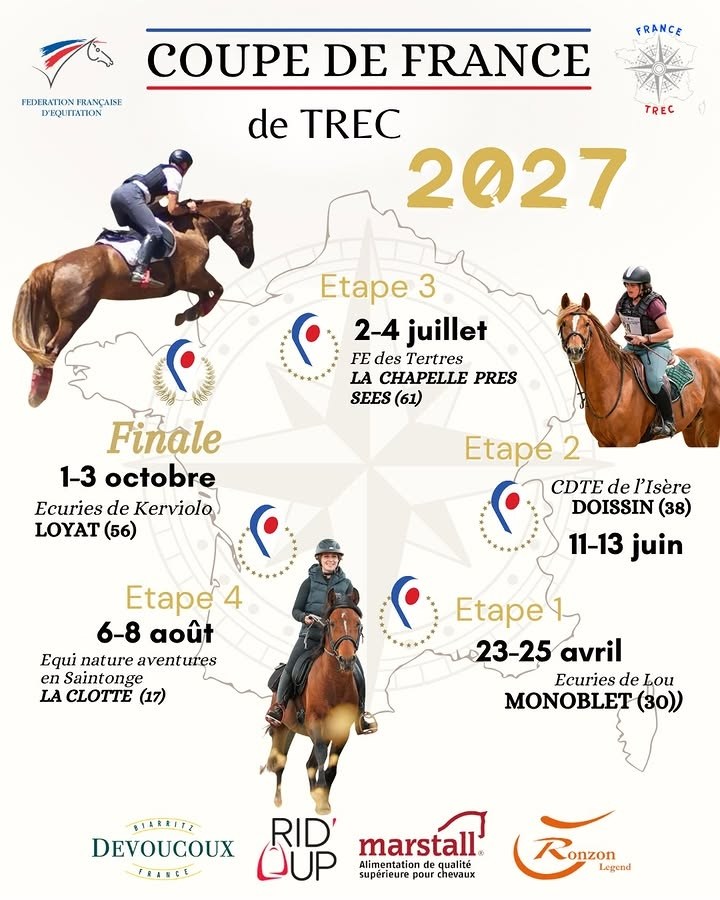 Affiche officielle : Coupe de France de TREC 2027 : les cinq rendez-vous du calendrier