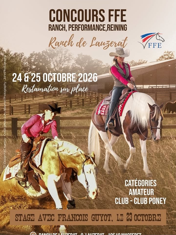 Affiche : Concours FFE ranch, performance et reining au Ranch de Lauzerat les 24 et 25 octobre 2026