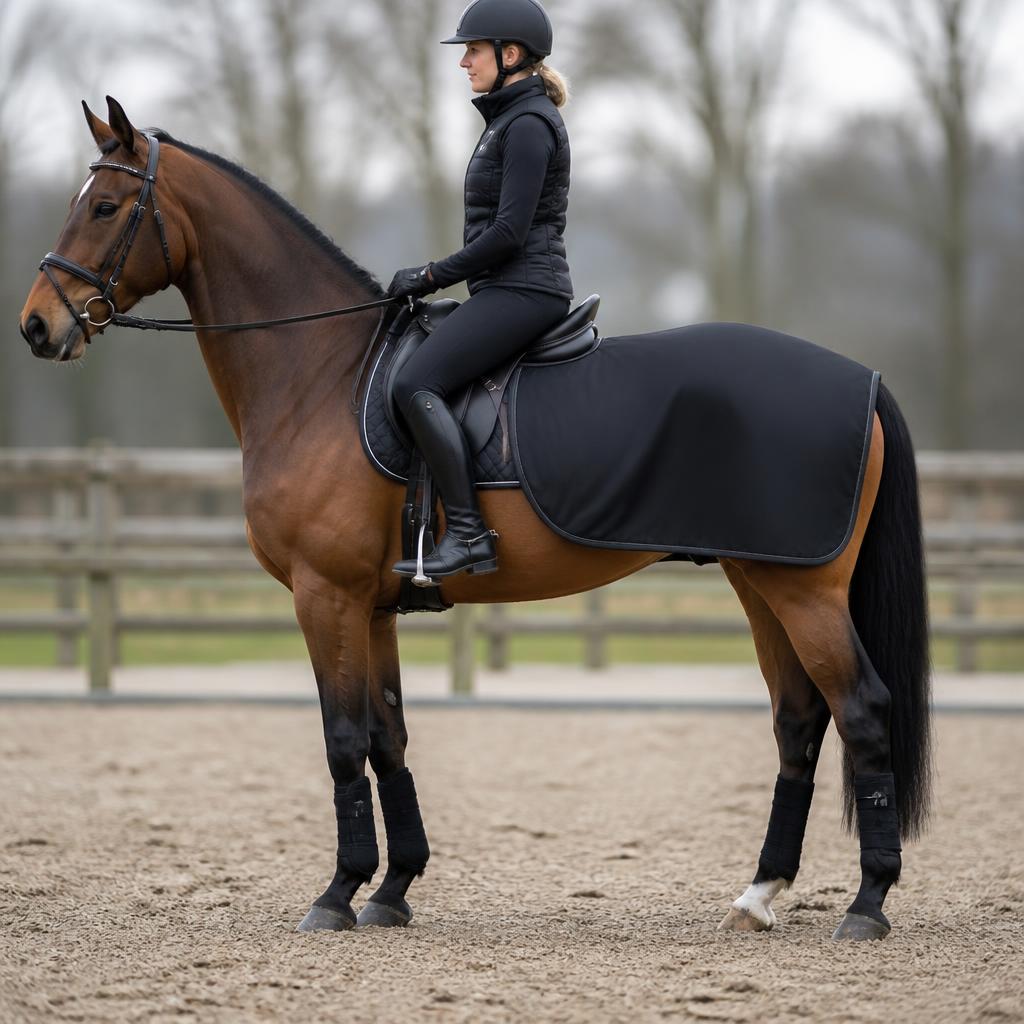 Cheval monté portant un couvre-reins