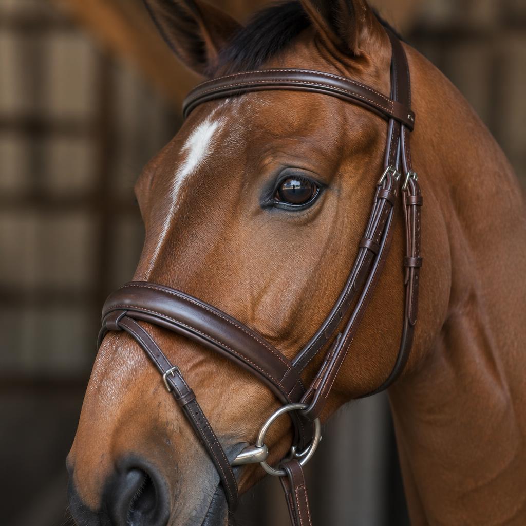 Cheval portant un filet en cuir