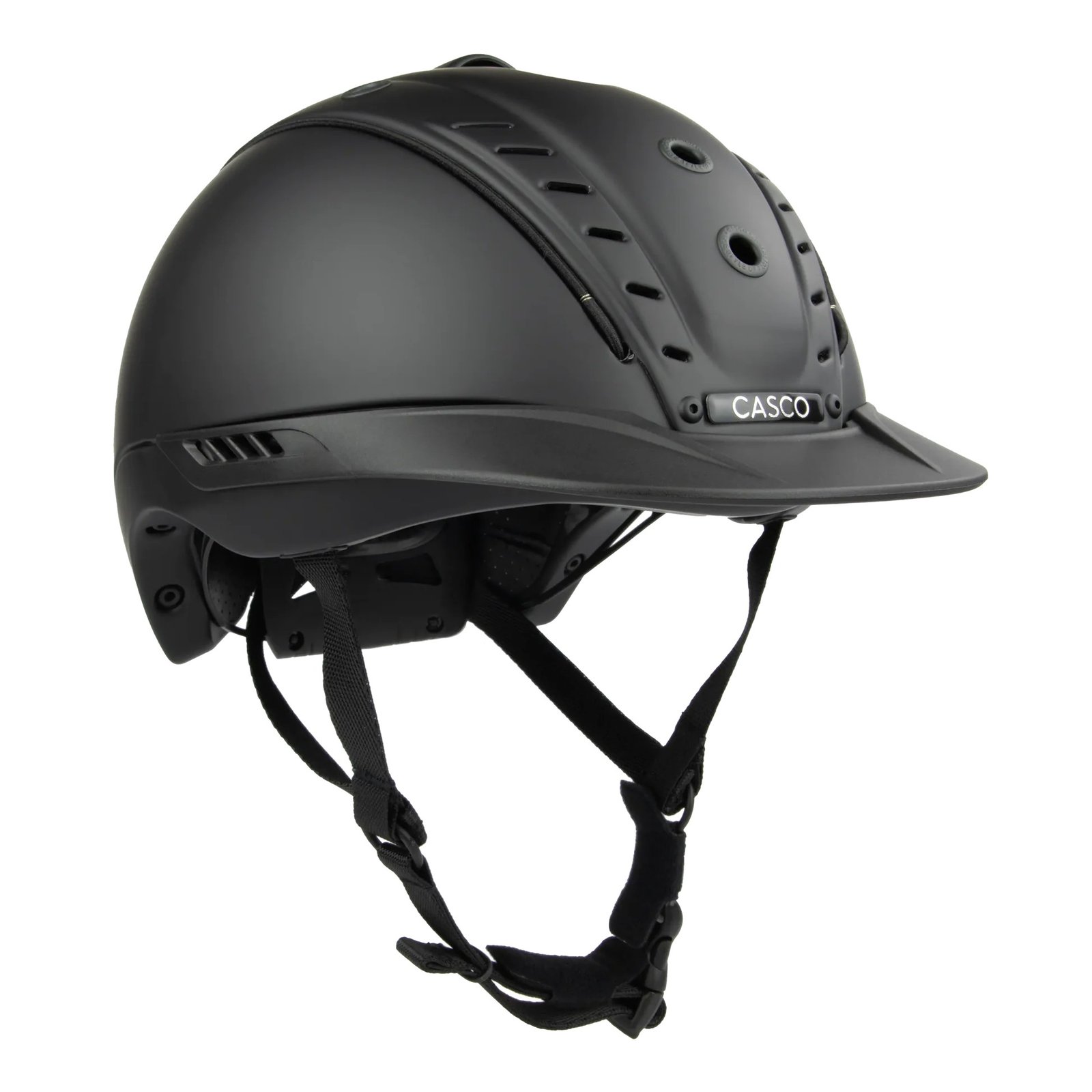 Casque CASCO Mistrall 2 Prime noir mat, vue trois-quarts sur fond blanc