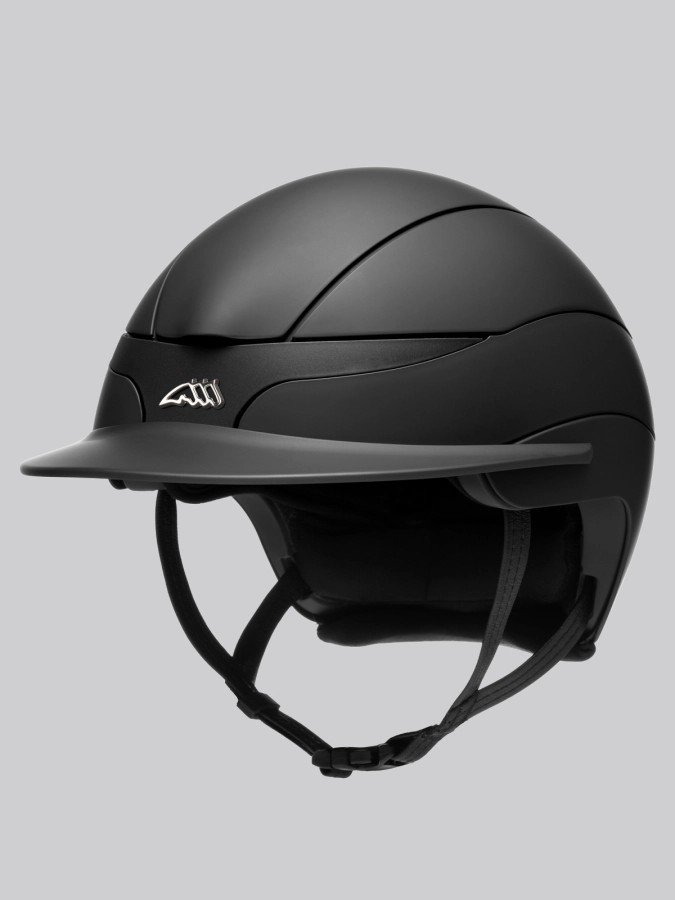Casque Equiline Xanto visiere standard noir mat avec logo metallique, packshot