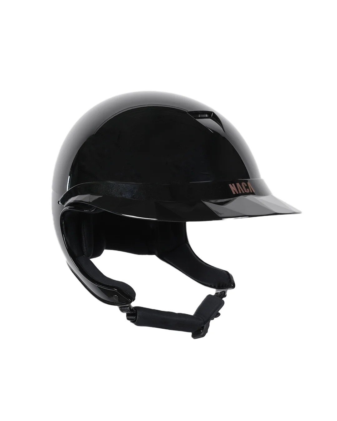Packshot du casque NACA Comète XP Glow noir brillant à visière large, vue trois-quarts, fond blanc