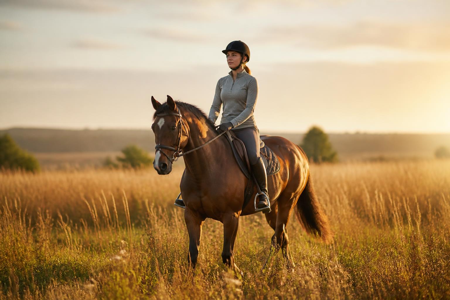 Cavalier travaillant son cheval tôt le matin aux heures fraîches pour éviter le coup de chaleur