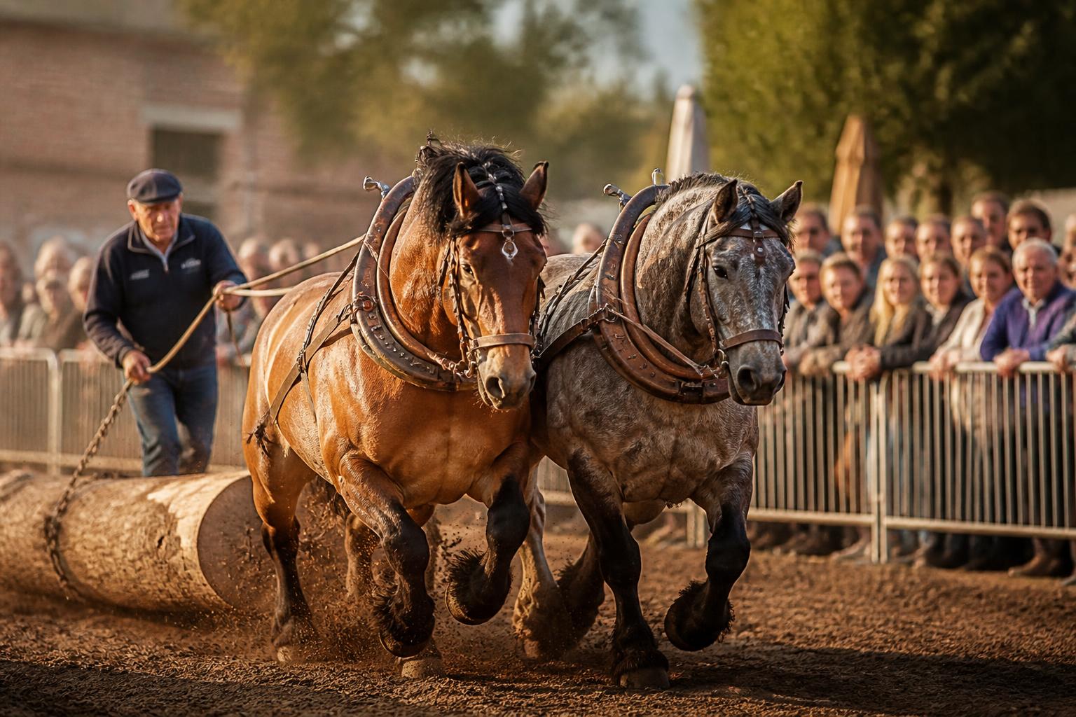 Brabançons attelés lors d'un concours de traction en Belgique