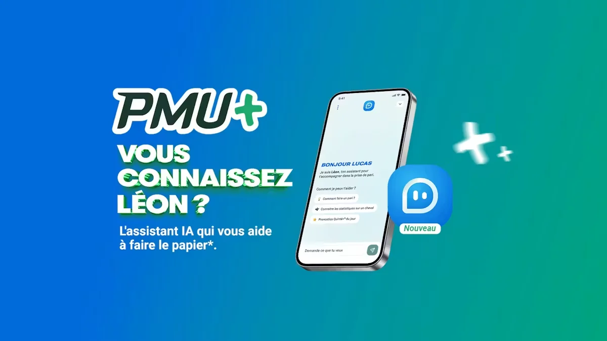 Visuel officiel du PMU pour le lancement de Léon : écran de l'assistant IA sur l'application PMU+